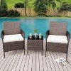 3 Pieces/4 Pieces Patio Furniture Sets, Outdoor Wicker Conversation Sets with Soft Cushion and Glass Table, All Weather Manual Rattan Chairs - 3 of 4