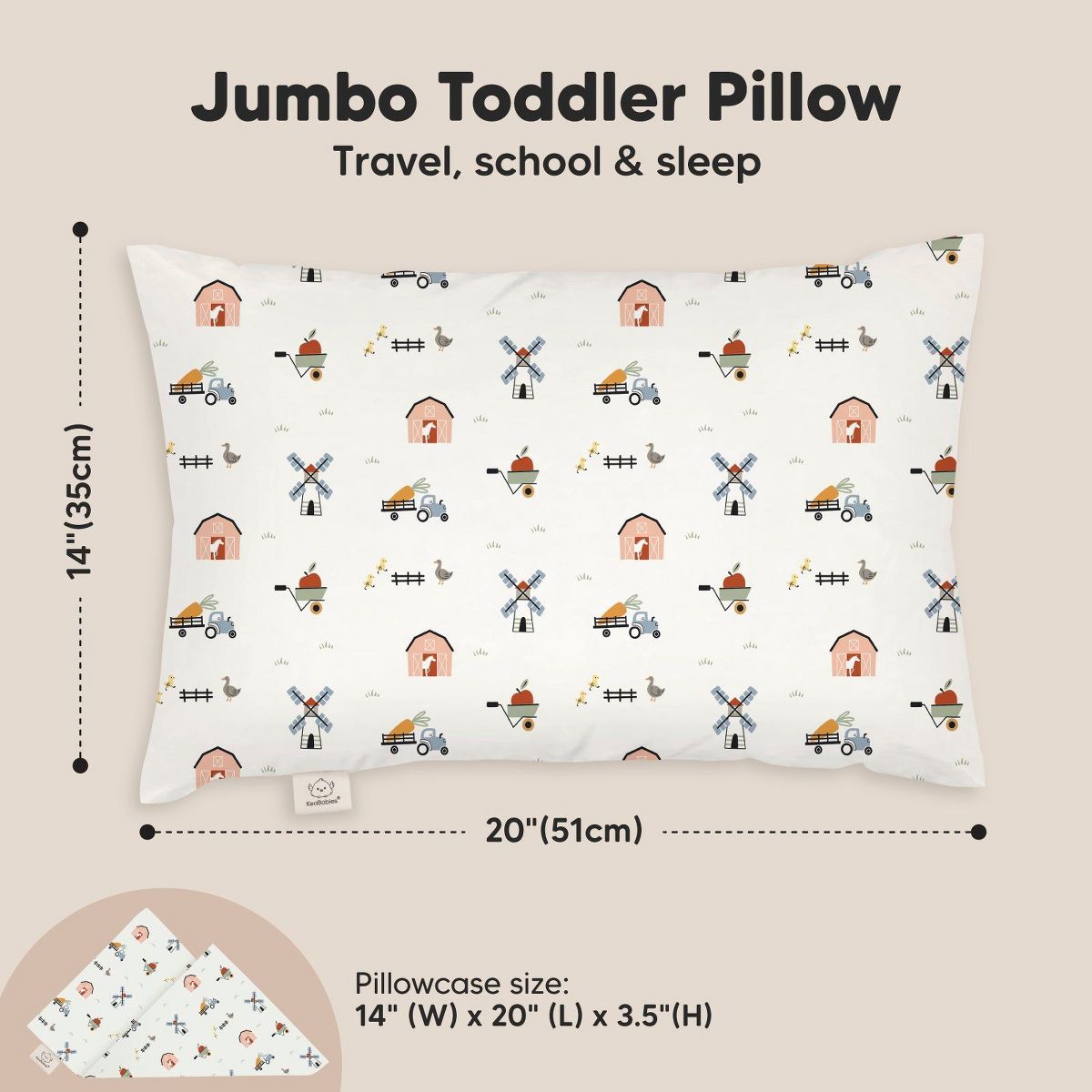 KeaBabies Jumbo Toddler Pillow with Pillowcase, 14X20 Soft Organic Toddler Pillows for Sleeping, Kids Travel Pillow - thumbnail 3