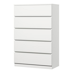 Sandinrayli 5 Drawer Dresser, White Tall Dresser for Bedroom Wooden Tall Closet Drawers, White - 1 of 4
