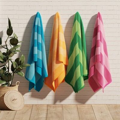 100% Cotton Cabana Striped 4 Pack Oversized Beach Towels - Great Bay Home