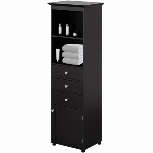 Tall Freestanding Storage Organizer Linen Tower, Vanity Closet, Bathroom  Cabinet With 2 Open Shelves, 3 Drawers, And A Closet : Target
