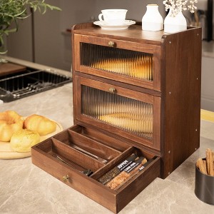 MOEPISY Solid Wood Bread Box for Kitchen Countertop with Drawer and 50 Count Deli Paper, 2 Layer Large Capacity Wooden Breadbox - 1 of 4