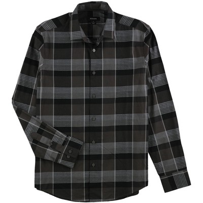 Alfani Mens Textured Plaid Button Up Shirt