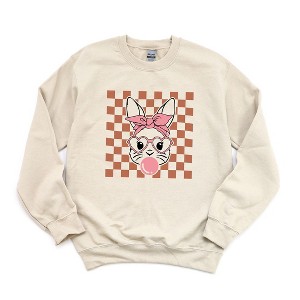 Simply Sage Market Women's Graphic Sweatshirt Checkered Bunny - 1 of 3