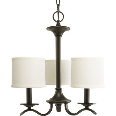 Progress Lighting Inspire Collection 3-Light Chandelier, Antique Bronze, Off-White Linen Shade