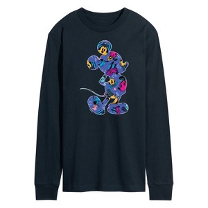 Men's - Disney - Mickey Mouse Patterened Silhouette Long Sleeve Graphic T-Shirt - 1 of 4