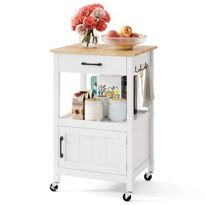 Tangkula Small Kitchen Island on Wheels Mobile Trolley Cart Barn Door Drawer Hooks - 1 of 4