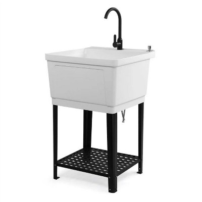 winado Plastic Utility Sink Freestanding With Storage Shelf in White