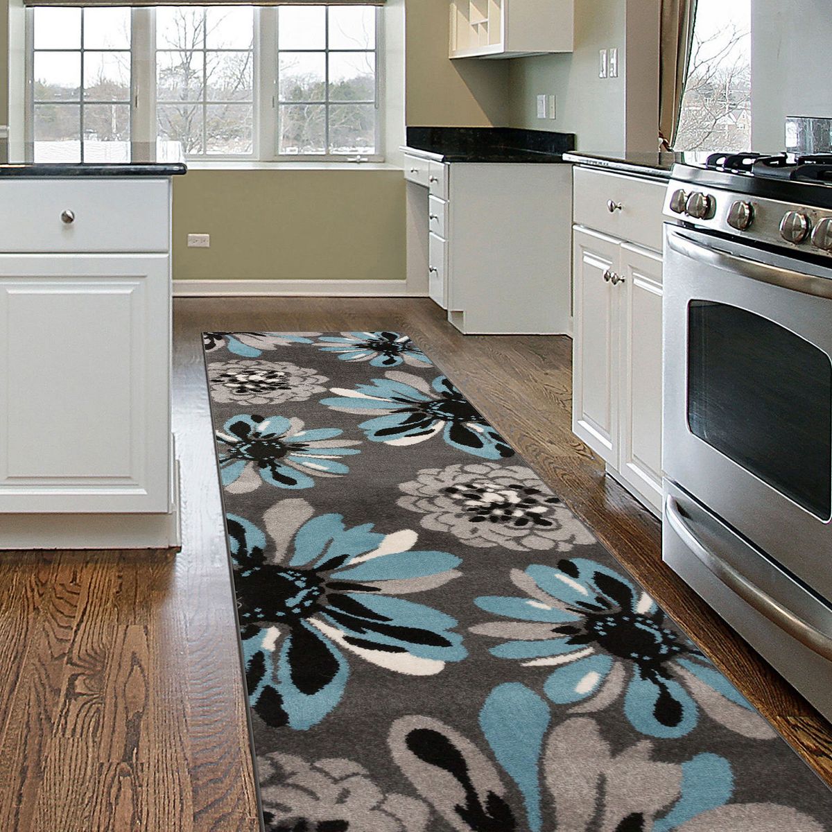 World Rug Gallery Contemporary Modern Flowers Area Rug: Stain-Resistant Runner, Low Pile, Floral Pattern - thumbnail 2