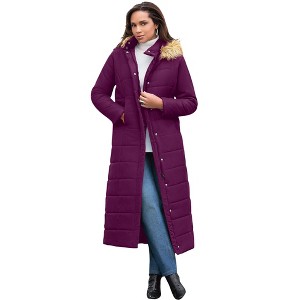 Roaman's Women's Plus Size Maxi Length Quilted Puffer Jacket - 1 of 4