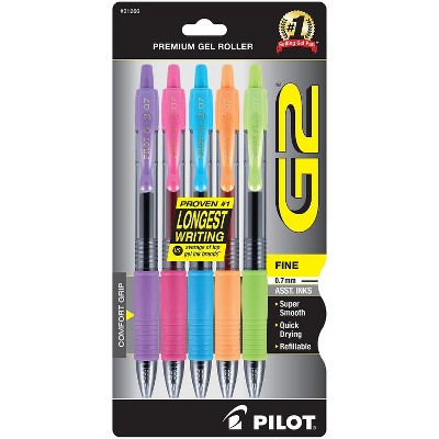 Pilot G2 Retractable Gel Pens Fine Point Assorted Ink 5/pack (31266 ...