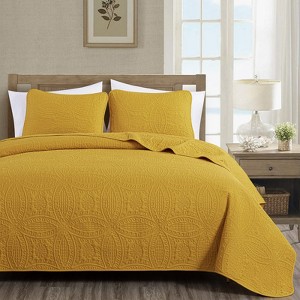 FIONECA Oversized 3 Piece Quilted Bedspread Set Includes Bedspread Matching Shams For Versatile Bedroom Styling - 1 of 4