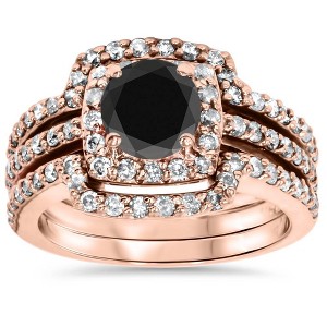 Pompeii3 1 3/4ct Black Diamond Rose Gold Cushion Halo Ring Set 14K - 1 of 4