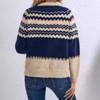 Coolmee Women's Classic Sweaters Striped Color Block Long Sleeve Sweaters Crewneck Pullover Knit Jumpers Casual Slim Fit Tops XL Dark Blue - 3 of 4
