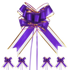 Unique Bargains Plastic Gold Edge Satin Decorations Gift Wrap Bows Pull Bows 10 Pcs - 1 of 4