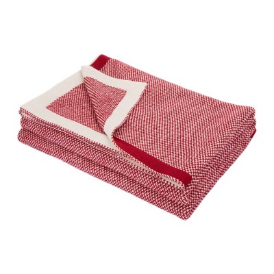 60" x 50" Knitted Acrylic Throw Blanket Red and White - Glitzhome