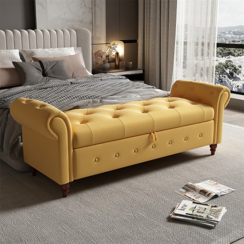 Yellow ottoman on sale storage bench