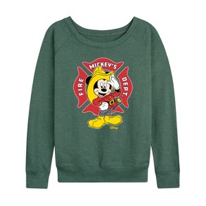 Women's - Disney - Firefighter Mickey Lightweight French Terry Wide Neck Long Sleeve Shirt - 1 of 4
