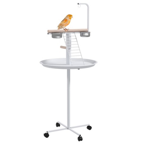 Pawhut Bird Stand, Parrot Stand With Wheels, Perches, Stainless