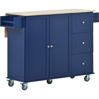 NicBex 52.76Inch Rolling Kitchen Island with 2 Door Cabinet,3 Drawers and Drop Leaf