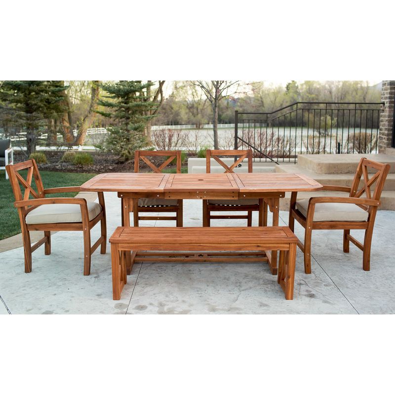 6pc Acacia Wood X-Back Patio Dining Set with Bench - Brown - Saracina Home, 3 of 7