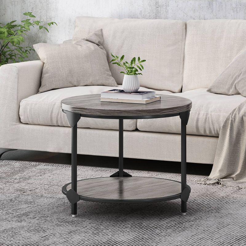 Cedarhurst Modern Industrial Round Coffee Table Gray/Black - Christopher Knight Home, 3 of 12