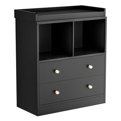 Coucheta Baby Changing Table with Pad, 2 Drawers & 2 Shelves (Color: Black)