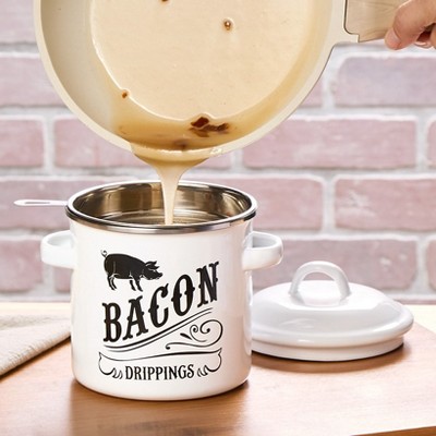 The Lakeside Collection Bacon Grease Container With Strainer Farmhouse Decor Kitchen Fat Storage