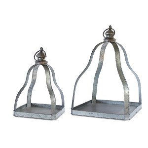 HomeRoots Set of Two Gray Distressed Galvanized Metal Tabletop Lantern Candle Holders - 1 of 4