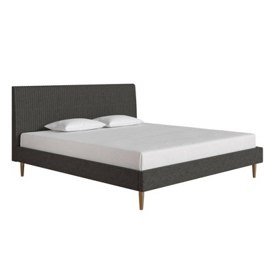 Serene Luxe King-Size Dark Gray Linen Upholstered Bed with Tufted Headboard