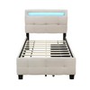 TIRAMISUBEST Twin Size Upholstered Platform Bed with LED Frame and 2 Storage Drawers, Linen Fabric Bed Frame with Headboard and Slats Support - 3 of 4