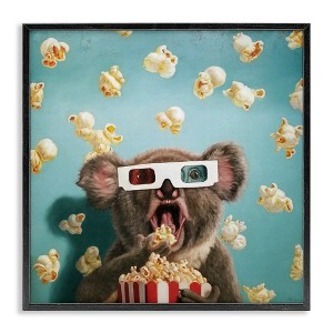 Stupell Industries Adorable Koala Watching Movie with Popcorn Black Framed Giclee Art - 1 of 4