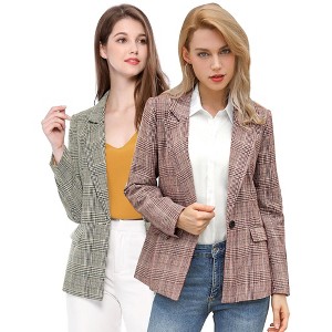 INSPIRE CHIC Women's Notched Lapel One Button Boyfriend Plaid Suit Blazer 2 Packs - 1 of 4