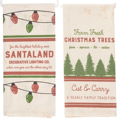 Primitives By Kathy 26.0 Inch Santaland/Christmas Trees  Kitchen Towel Set Vintage-Looking Kitchen Towel