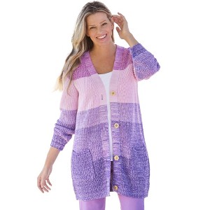 Woman Within Plus Size Ombre Shaker Cardigan - 1 of 4