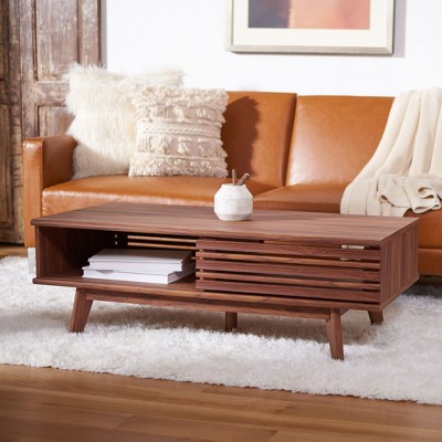 Rori Retro Chic Walnut Coffee Table with Metal Accents