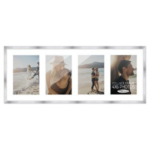 PosterPalooza | Stainless Steel Silver Wood Finish Collage Frame - White Mat, 20 Frame Sizes, UV Acrylic - 1 of 4