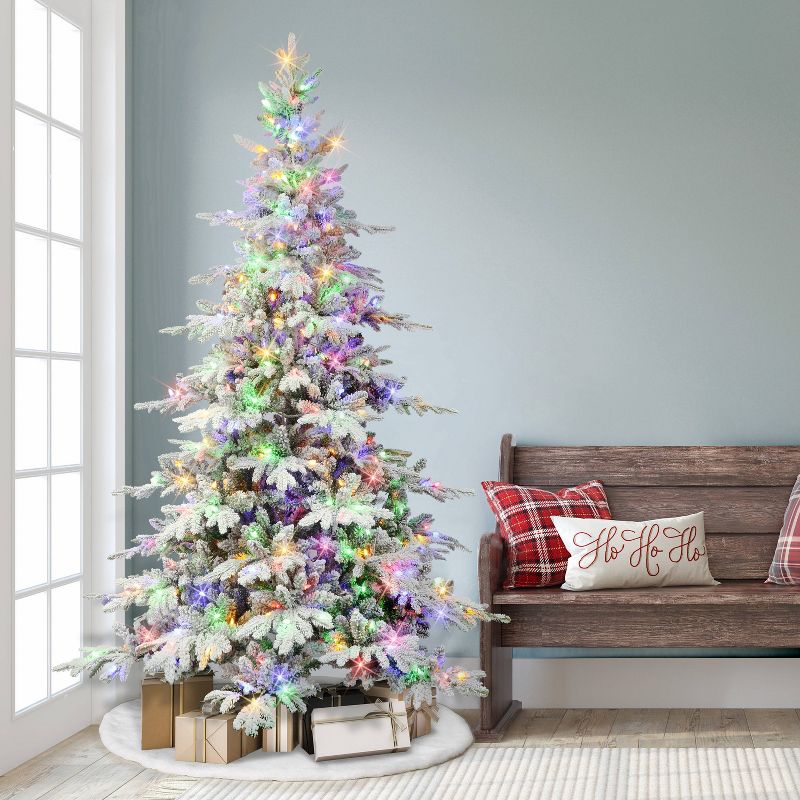 Puleo 7&#39; Pre-Lit LED Flocked Full Utah Fir Artificial Christmas Tree Color Select Lights, 6 of 9