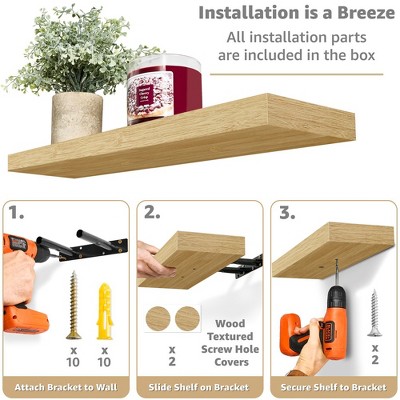 Maple Floating Wall Shelves with Invisible Brackets, Set of 3