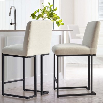 Mason 25" Bar Stool, Contemporary Armless Upholstered Fabric With Black Metal Sled Legs Counter Height Barstools(Set of 2)- Maison Boucle