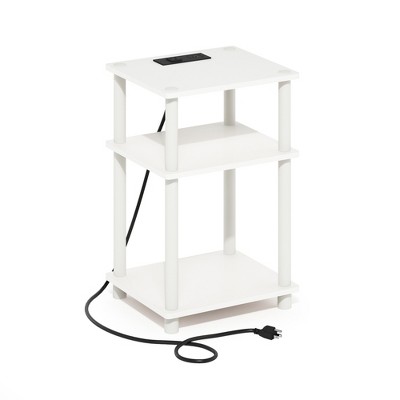 Furinno Just 3-Tier Turn-N-Tube Open Storage Side Table, End Table with USB and Type-C Charging Station, White/White