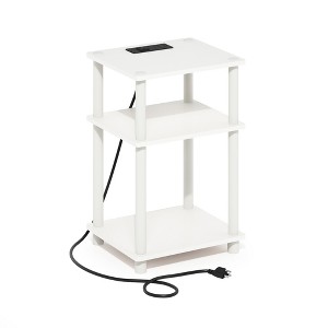 Furinno Just 3-Tier Turn-N-Tube Open Storage Side Table, End Table with USB and Type-C Charging Station, White/White - 1 of 1