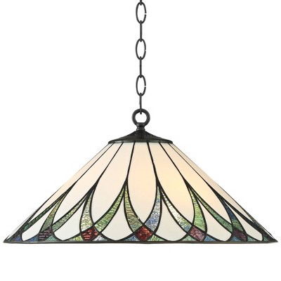 Robert Louis Tiffany Bronze Pendant Light 19 3/4" Wide Mission River Accented Art Glass 3-Light Fixture Kitchen Island Dining Room