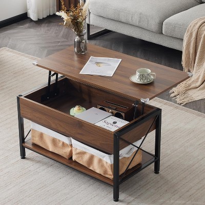 VINGLI 36" Lift Top Coffee Table with Free Cloth Storage Bins, for Living Room, Rustic Espresso-black