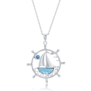 Caribbean Treasures Sterling Silver, Ship Wheel, Larimar Sailboat & Blue CZ 18" Pendant Necklace - Blue - 1 of 2