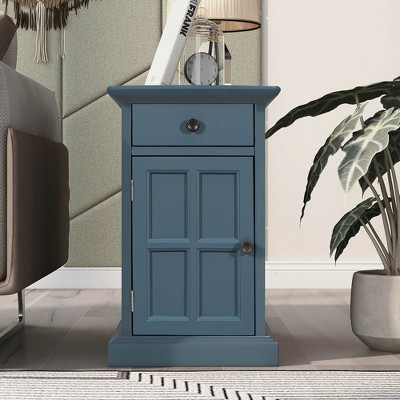 Vintage End Table with USB Ports and 1 Drawer with Cup Holders, Sofa Side Table Bedside Nightstand Narrow Table for Living Room Bedroom