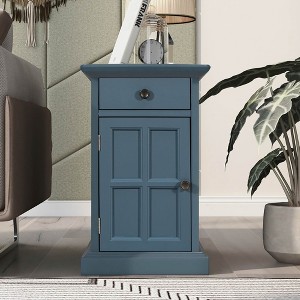 Vintage End Table with USB Ports and 1 Drawer with Cup Holders, Sofa Side Table Bedside Nightstand Narrow Table for Living Room Bedroom - 1 of 4