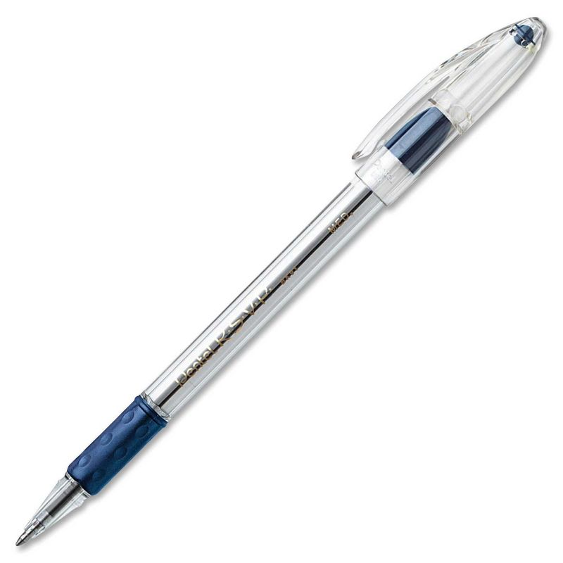 Pentel R.S.V.P. Refillable Ballpoint Pen, 1 mm Medium Tip, Blue Ink, Clear Barrel, Pack of 12, 1 of 2