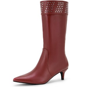 Allegra K Women's Pointed Toe Studded Spike Kitten Heels Knee High Boots - 1 of 3