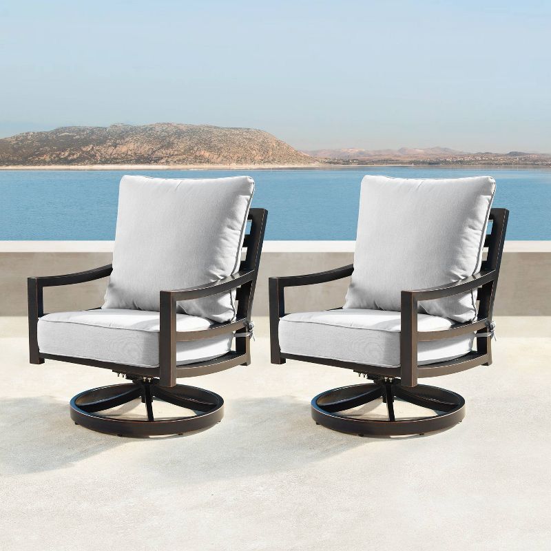 Oakland Living 2pk Deep Seating Swivel Rocking Aluminum Outdoor Patio Club Chairs Gold, 1 of 8